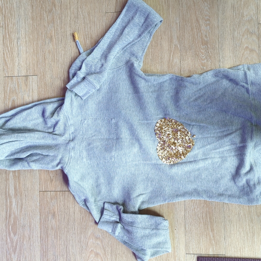 Twisted heart thermal hoodie w Swarovski crystals